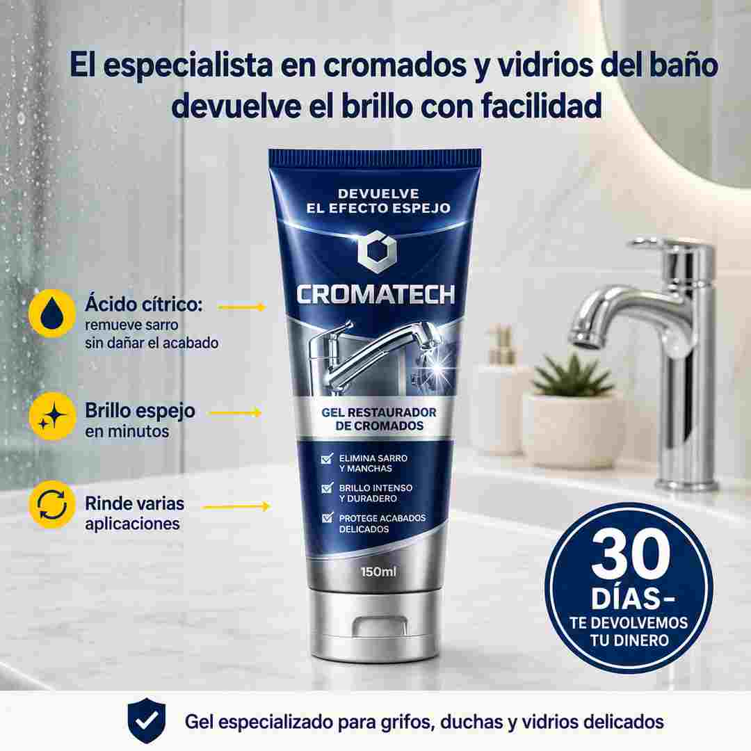 CROMATECH Gel Restaurador de Cromados - Ayude a Recuperar el Brillo de Grifos, Duchas y Vidrios - Pague Contra Entrega