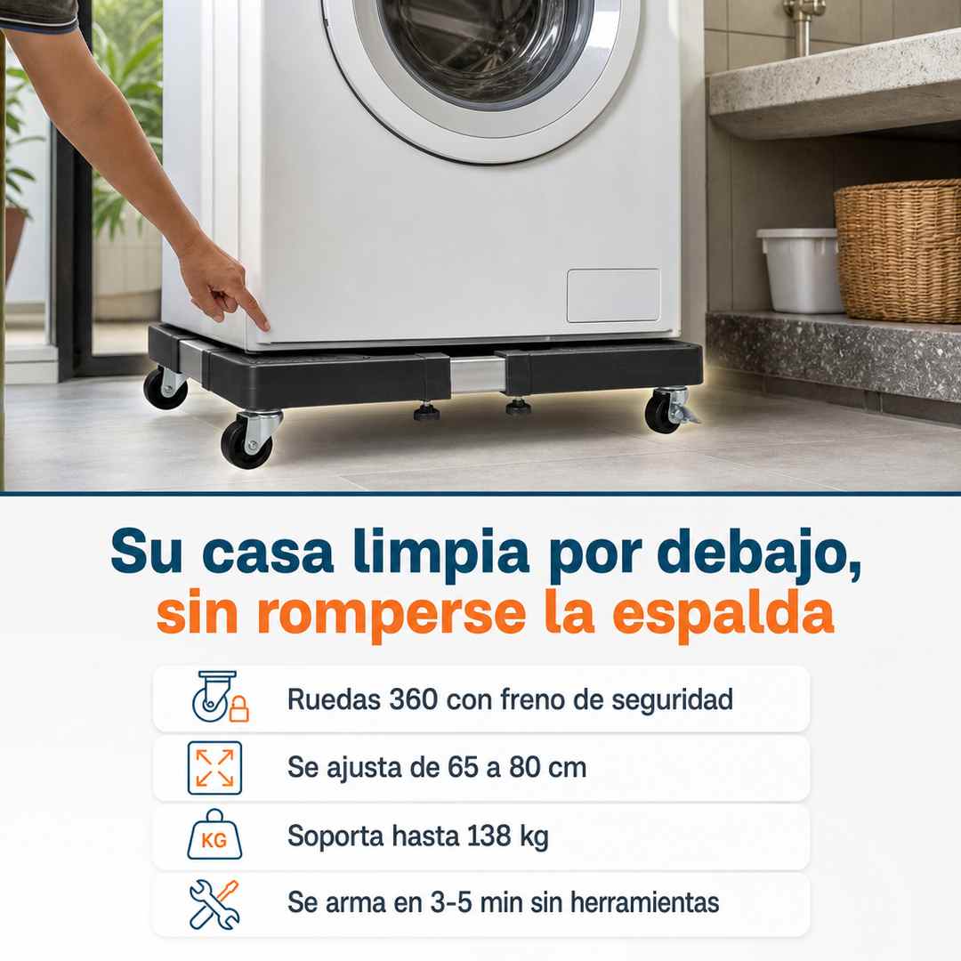 Rodalux - Base Movil Ajustable para Electrodomesticos - Mueve tu Lavadora con un Dedo