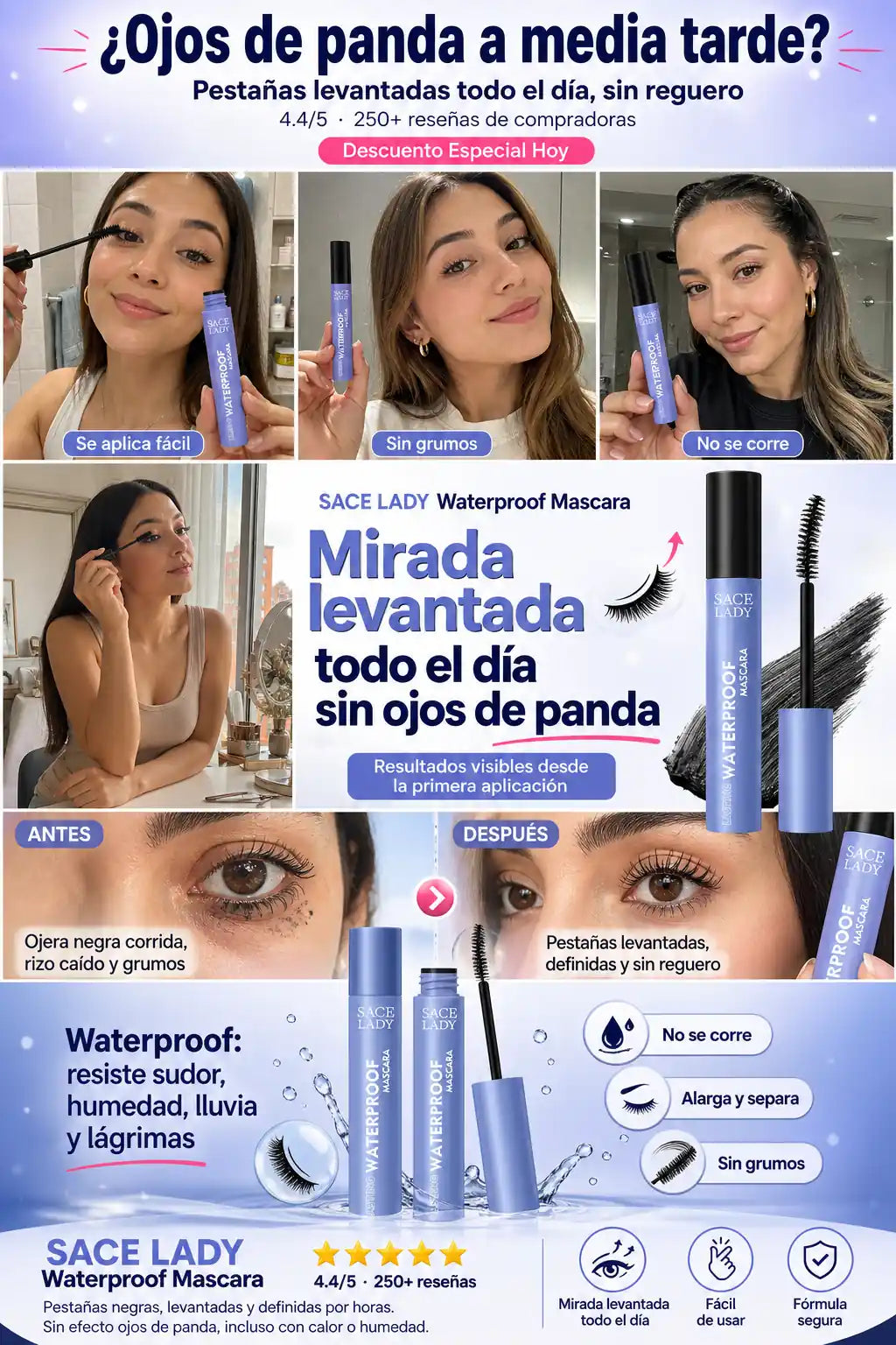 Mascarilla De Pestañas Waterproof - Mirada Levantada Sin Ojeras - Descuento Especial Hoy